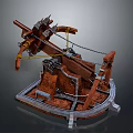 Ancient Catapult Siege Equipment With Wooden Frame Metal Components And Ropes
