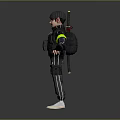 Game Movie Character In Black Tactical Jacket Green Stripe Cap White Shoes Arms Outstretched