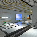 Modern Public Corridor With Marble Walls Large Screens Ceiling Design Floor Pattern And Handrails
