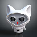3D White Cat Ear Cartoon Character With Big Black Eyes Red Nose And Heart Shape Chest Design