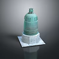 Ancient Bronze Bell With Decorative Patterns Statues On Top And Stone Base