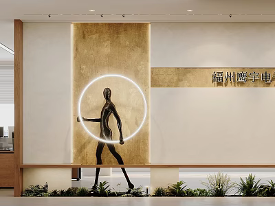 Modern Corporate Reception Area With Abstract Art Sculpture And Elegant Warm Office Interior Decor 3d model