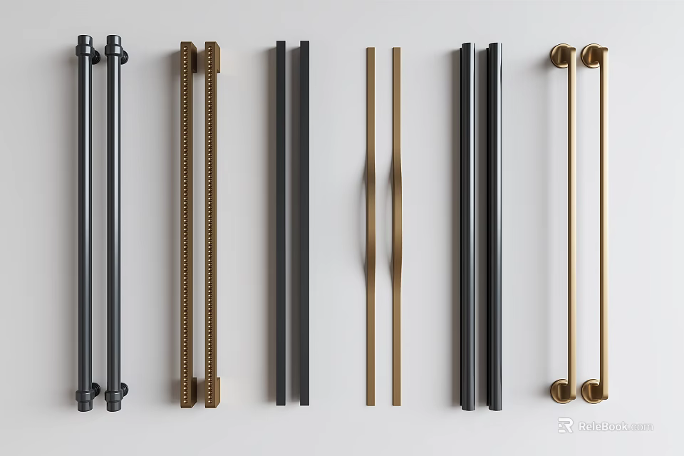 Various Metal Bar Cabinet Handles With Different Finishes And Modern Styles 3d model 