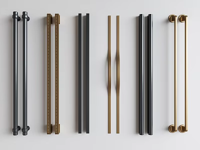 Various Metal Bar Cabinet Handles With Different Finishes And Modern Styles 3d model