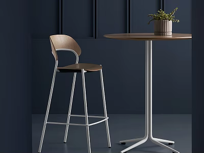 Modern Negotiation Table and Chair Interior with Wooden Top Metal Legs and Potted Plant 3d model