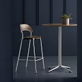 Modern Negotiation Table and Chair Interior with Wooden Top Metal Legs and Potted Plant