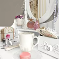 White Dressing Table With Oval Mirror Cosmetics Rose And Carved Drawer Handles