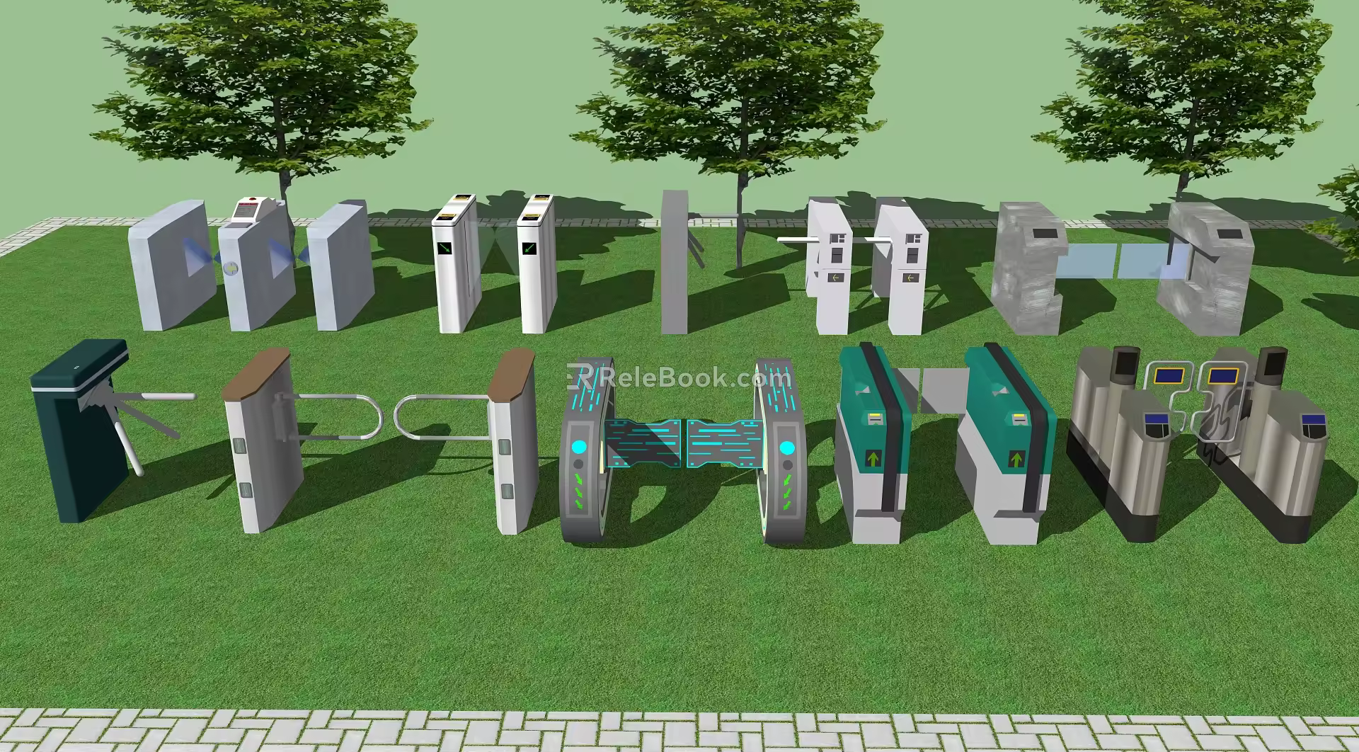 Modern gate machine pedestrian swing gate machine gate 3d model