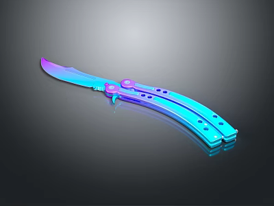 Colorful Butterfly Knife With Gradient Blade And Reflective Metal Handle 3d model