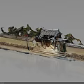 Traditional Chinese Architectural Model With Curved Cornices Tiled Roof Carved Walls And Green Plants
