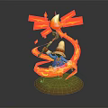 Wizard in White Hat Blue Outfit Casting Fire with Flaming Staff Surrounded by Fire Swirls