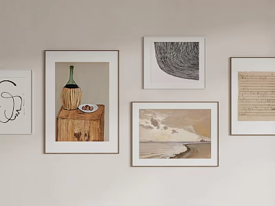 Diverse Framed Artworks Hanging On Wall With Various Styles And Designs 3d model