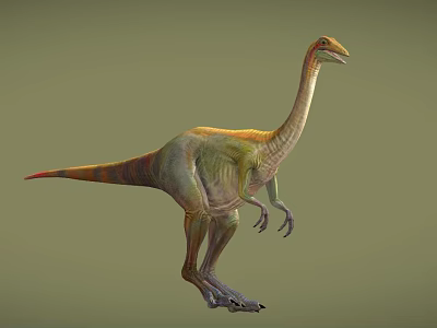 Colorful Dinosaur 3D Model With Long Neck Standing On Neutral Background 3d model
