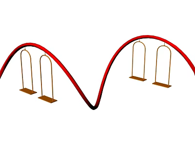 Outdoor Red Wavy Frame Playground Equipment With Golden Hanging Steps 3d model