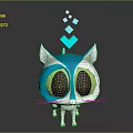 Cute Cartoon Cat Game Character With Big Eyes Green Eye Rings Blue Head And White Ears
