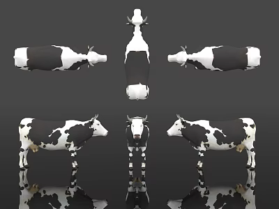 Black And White Cow 3D Models Shown From Various Angles On Black Background 3d model