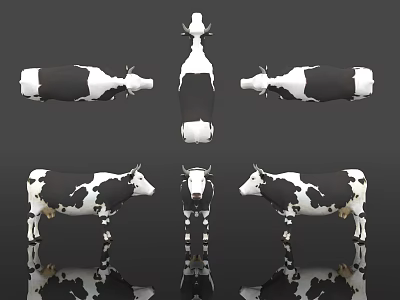 Black And White Cow 3D Models Shown From Various Angles On Black Background 3d model Black And White Cow 3D Models Shown From Various Angles On Black Background 3d model