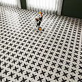 Black And White Geometric Floor Tiles In Clean Interior 3d model
