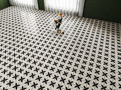 Black And White Geometric Floor Tiles In Clean Interior 3d model