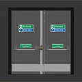 Safety Double Doors With Push Bar Handles And Green Fire Exit Signs