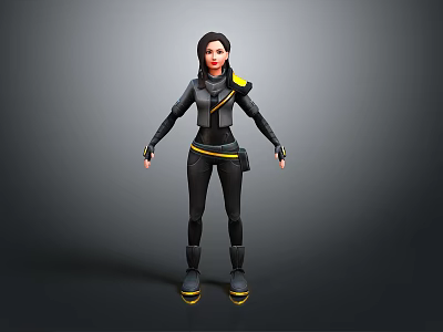 Game And Movie Female Character With Futuristic Black And Yellow Outfit And Sci Fi Design 3d model