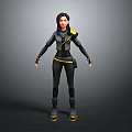 Game And Movie Female Character With Futuristic Black And Yellow Outfit And Sci Fi Design