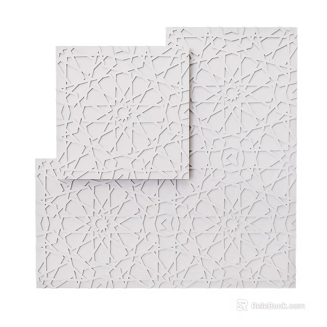 Modern White Wall With Square Decorative Panels Featuring Intricate Geometric Patterns 3d model 