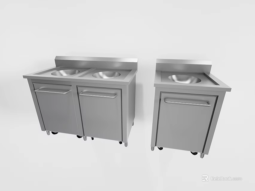 Stainless Steel Kitchen Appliances With Sink Workstation And Mobile Storage Cabinet 3d model 