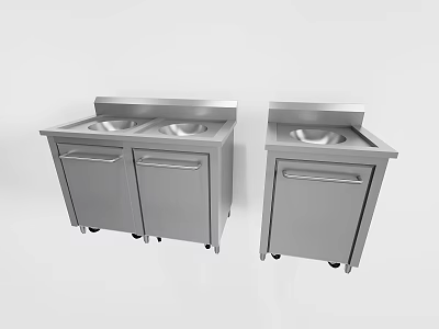 Stainless Steel Kitchen Appliances With Sink Workstation And Mobile Storage Cabinet 3d model