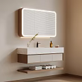 Modern Minimalist Bathroom Vanity With LED Mirror Marble Countertop Drawers And Towel Shelf