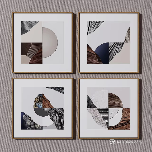Modern Abstract Wall Art Decor With Geometric Shapes And Textured Patterns 3d model