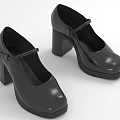 Black Mary Jane High Heels With Smooth Leather Block Heel And Platform Sole
