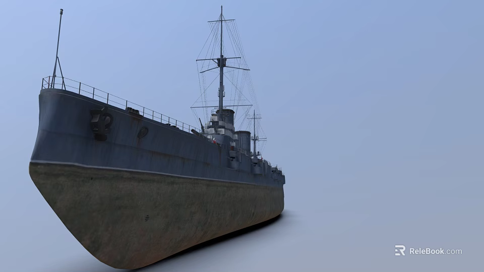 Vintage Warship Exterior With Rustic Hull And Mast Structure On Clear Sky 3d model 