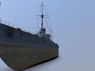 Vintage Warship Exterior With Rustic Hull And Mast Structure On Clear Sky 3d model