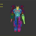 Blue Red Transformer Style Robot With Glowing Parts Holding Weapon In Standing Pose