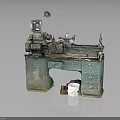 Rustic Vintage Lathe Machine With Workbench Drawers Control Panel And Lamp 3d model