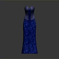 Elegant Blue Long Dress With Floral Pattern And Fitted Bodice