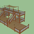 Outdoor Multi Level Wooden Roadside Platform With Stairs Railings And Canopy