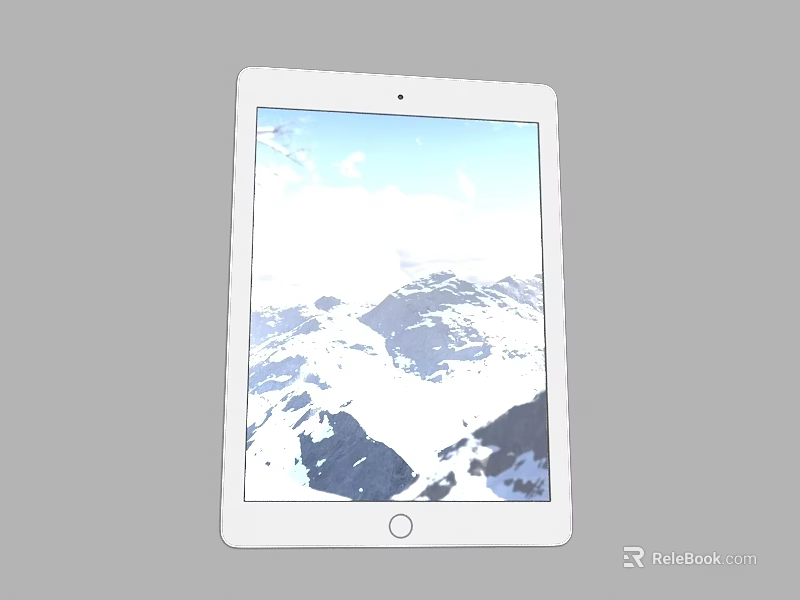 White tablet with mountain view display and round Home button 3d model 