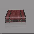 Burgundy Crocodile Texture Suitcase With Black Leather Trim And Metal Rivets