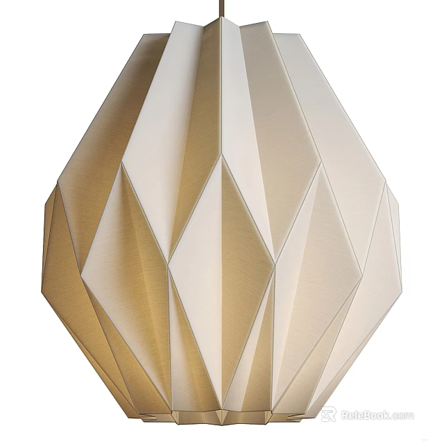 Modern Geometric Origami Inspired Cream Colored Fabric Pendant Light with Folding Design Details 3d model 