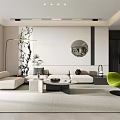 Modern Living Dining Room Interior With Sofa Coffee Table Green Chair Mirror And Floor Lamp