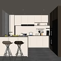 Modern Kitchen Interior Design With White Cabinets Black Appliances And Island Bar Stools