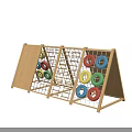Wooden Playground Equipment With Climbing Net Colorful Rings And Slatted Panels