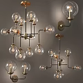 Modern Glass Globe Lighting Combination With Brass Frames Chandeliers And Wall Sconces 3d model