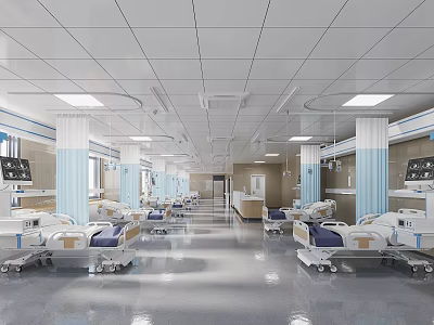 Modern Hospital Outpatient Clinic Interior With Medical Beds Equipment And White Ceiling 3d model