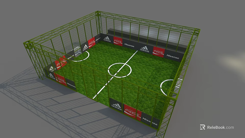 Green Fenced Football Field With Green Grass White Lines And Advertising Boards Featuring Adidas Heineken 3d model 