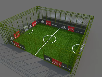 Green Fenced Football Field With Green Grass White Lines And Advertising Boards Featuring Adidas Heineken 3d model