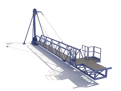 Blue Metal Suspension Bridge With Railing And Platform Structure 3d model