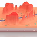 Decorative Ornament Set With Red Rock Mountains Desert Cacti Blue Road And Layered Ground